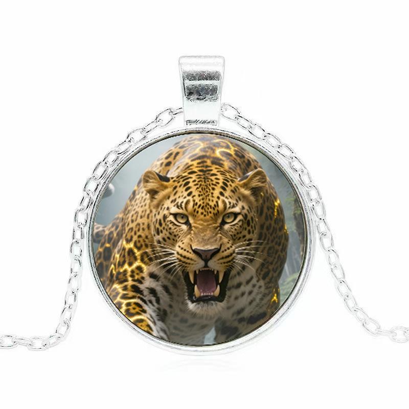 Zeitgemälde Leopardenmuster Runde Glaslegierung Anhänger Halskette
