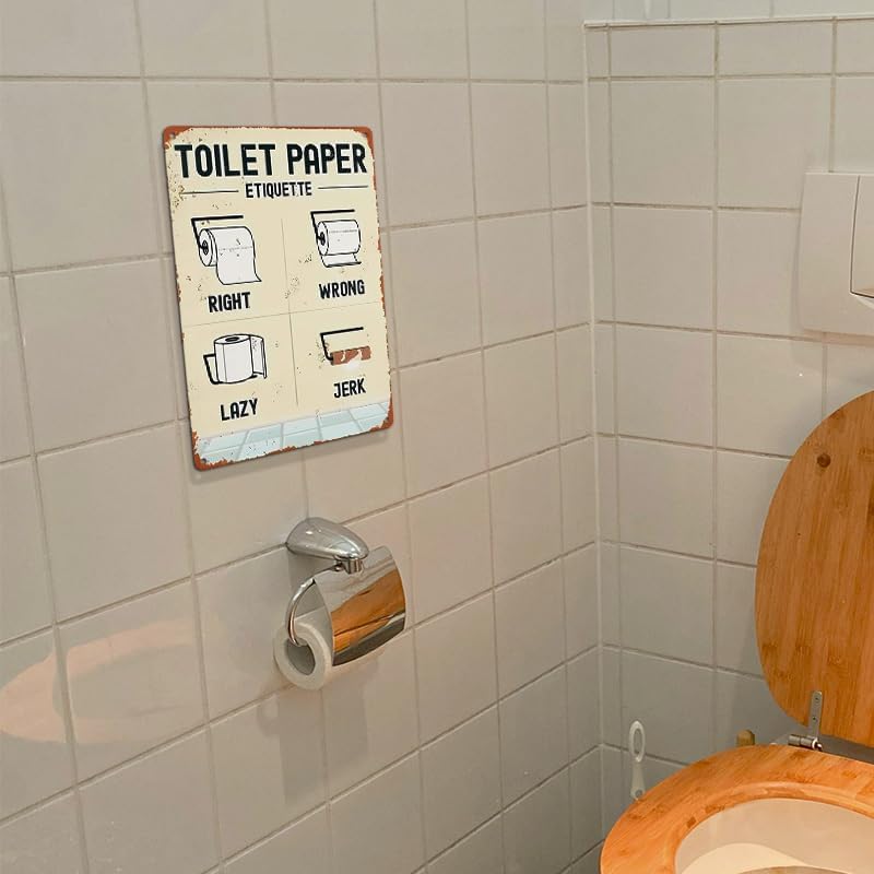 Toilet Paper Etiquette Metal Sign, 12 x 8 inches