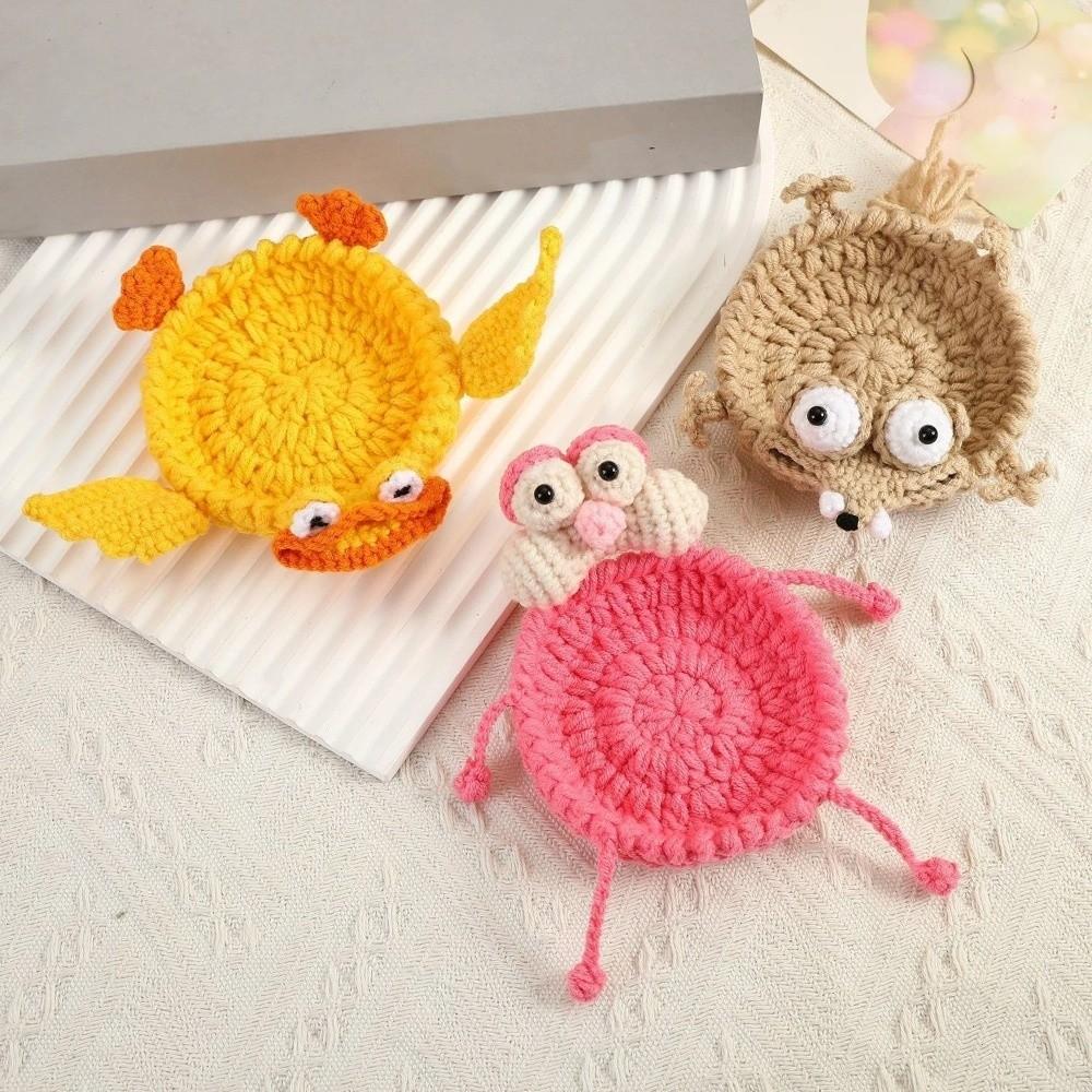 Non-Slip Crochet Animal Coaster Finished Cute Knitted Cup Mat Handwoven Coaster Coffee Cup