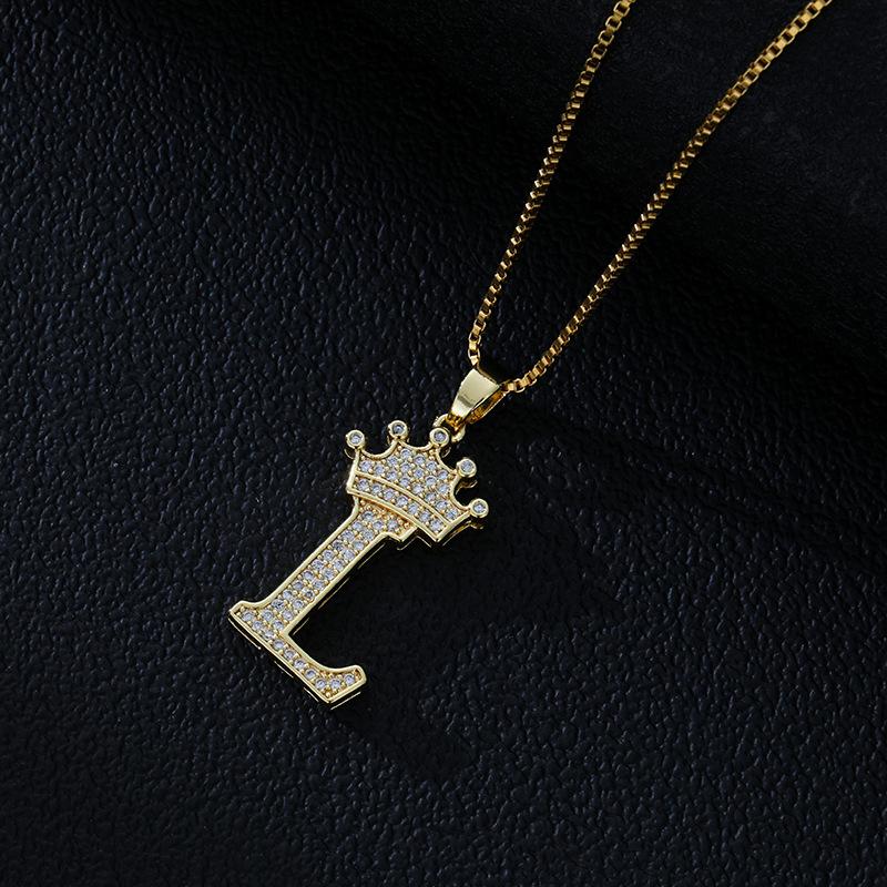 Fashion High-End Crown Letter Necklace Women'S Zircon Pendant Niche Stainless Steel Hip-Hop Pendant Accessories