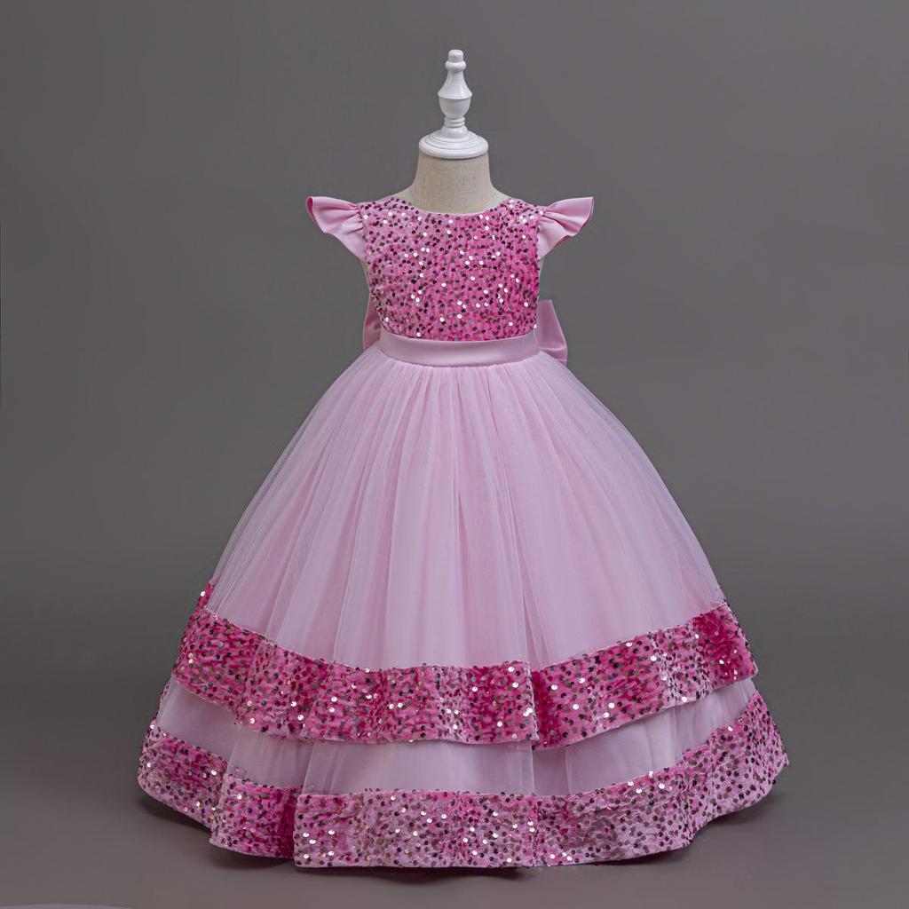 2025 New Elegant Girl Wedding Dress Sequined Mesh Princess Dress 4-12 Year Old Girl Graduation Party Prom Evening Dress