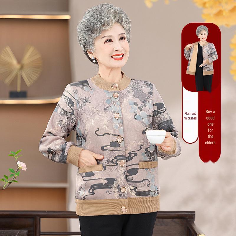 

Women s Plus Velvet Winter Cardigan - Cozy Sweater for Middle-Aged and Elderly (60+), Perfect for Home in Autumn and Winter. 4XL for 67-77 kg