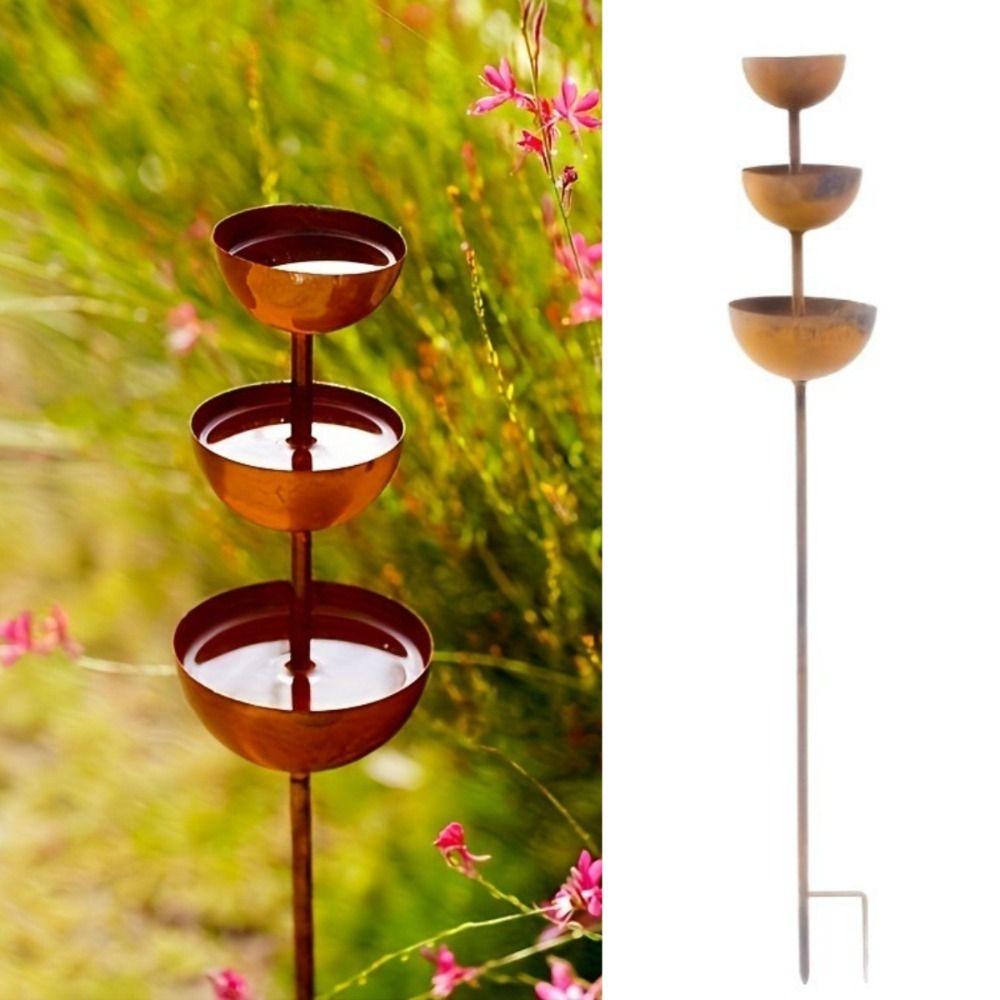 Plant Support Bird Water Feeder Rainwater Collector Metal Garden Stake Yard Ornament  Outdoor
