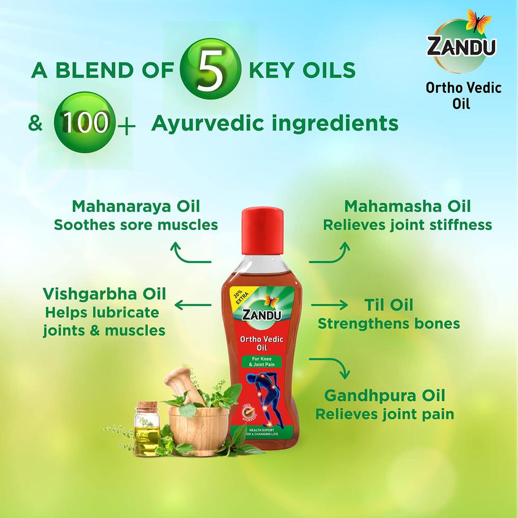Zandu Ortho Vedic Oil 120 ml x Pack Of 2 Ayurvedic Massage Oil For Knee Joint And Muscle Comfort Herbal Body Oil For Daily Care