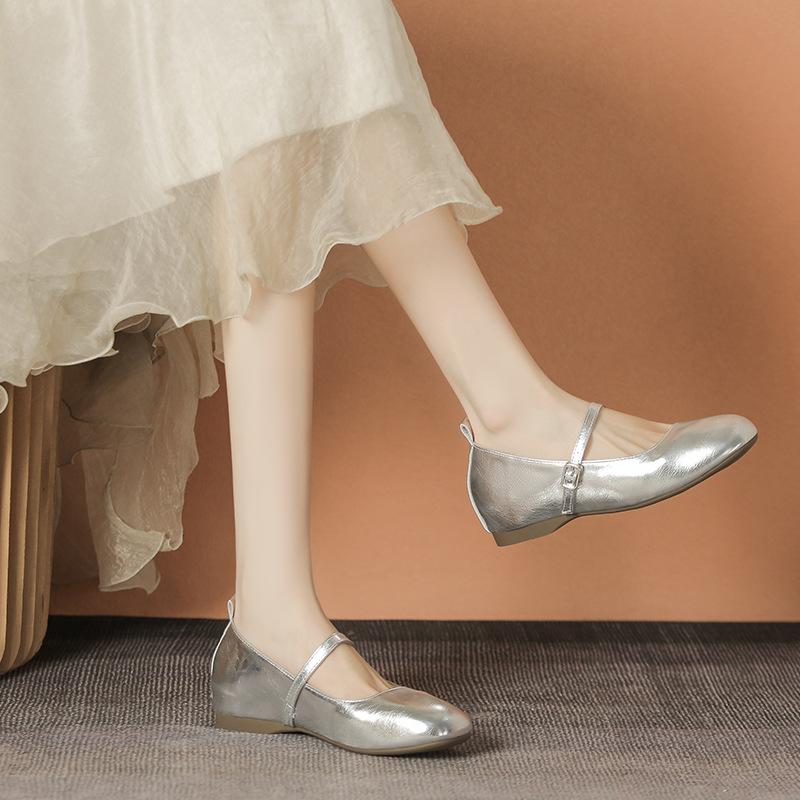 Small Inner Height Increase Mary Jane Shoes Single Shoes Spring and Summer Silver
