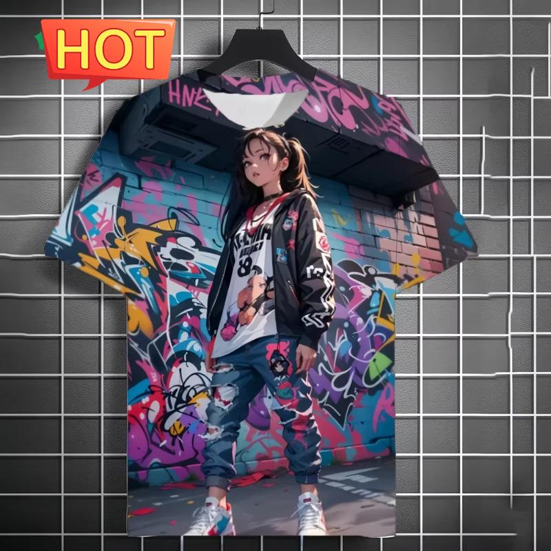 Harajuku  Style Cartoon Anime Printed Men's T-Shirt Summer Outdoor Men's Clothing Tide Girls Pattern Men Tops Short Sleeve Tee