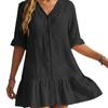 Women's Beach Cover-up V-neck Ruffled Button-down Casual Resort Dress