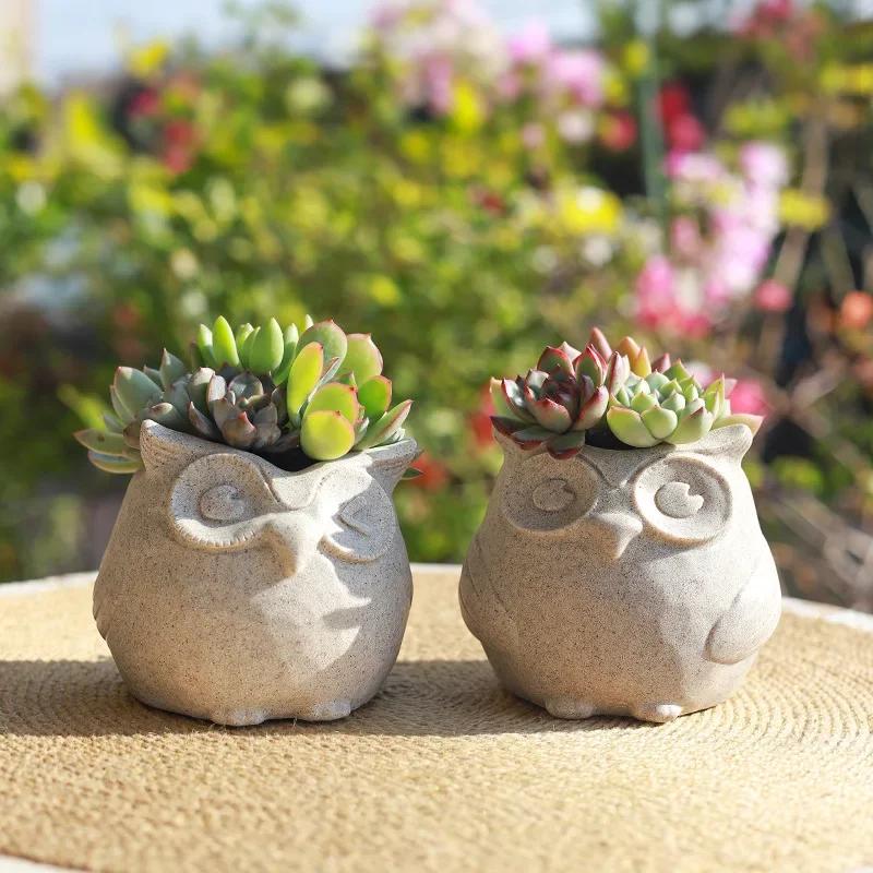 Adorable Resin Owl Shaped Succulent Planter for Home Office Decoration Mini Ornament Fairy Garden Owls Statues