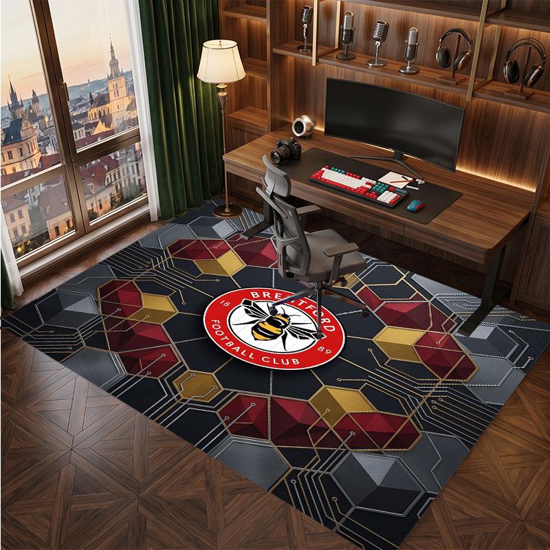 Brentford Football Print Crystal Velvet Rug, Comfortable Water Absorbent Non Slip Indoor Floor Carpet