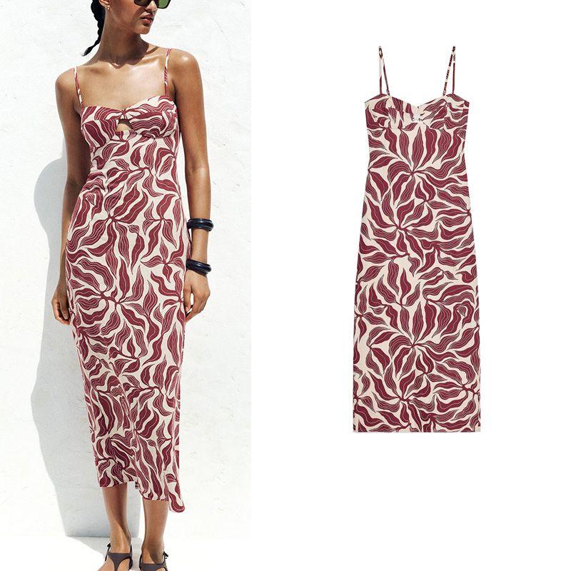 Summer New Design Sense Retro Print Vacation Fengya Hemp Blend Midi Dress 8372094
