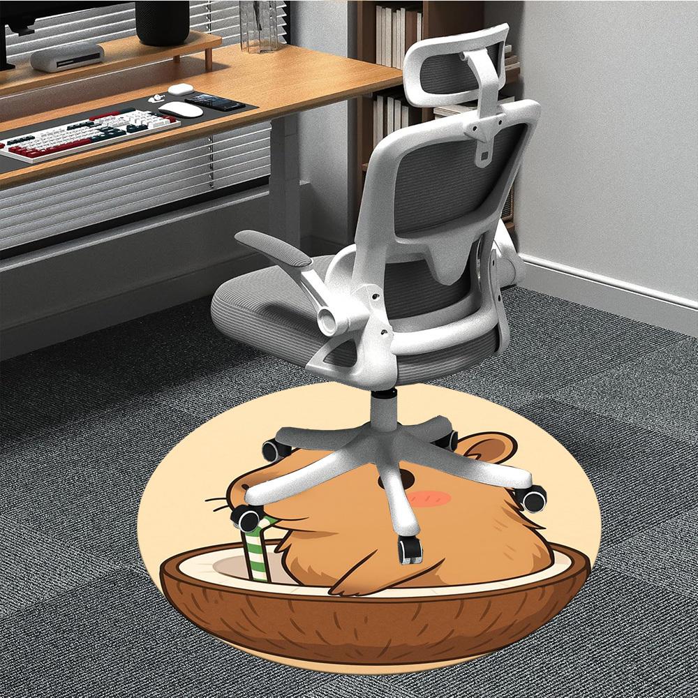 1pc Coconut Capybara Carpet for Office Non Slip, Round Carpet, Soft & Comfortable, Carpet for Office, Lightweight Round Floor Mat