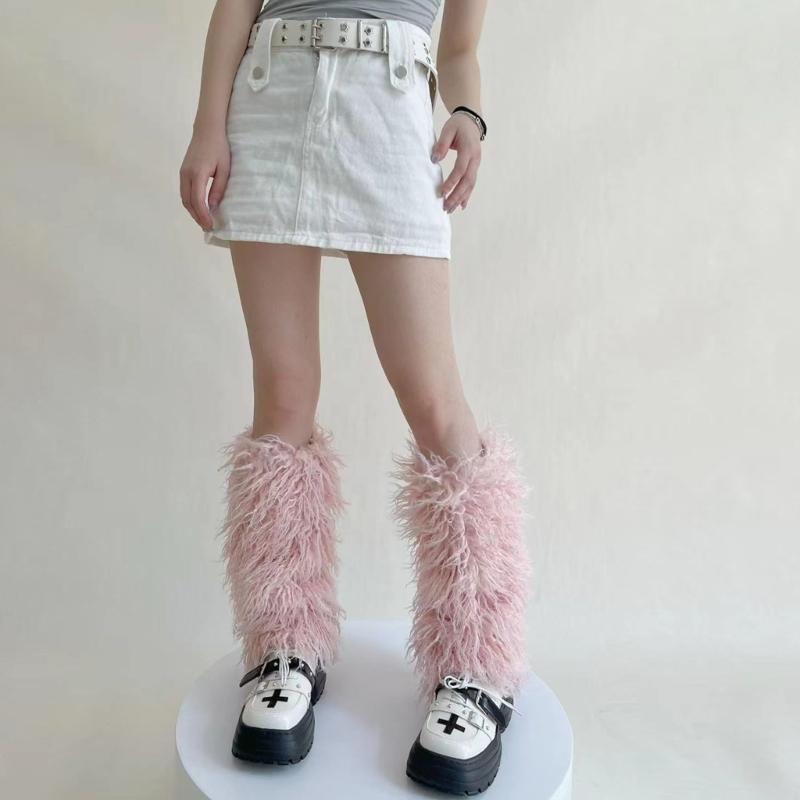 Gothic 80s Party Dance Legwarmers Autumn Winter Plush-Leg Warmers Lolita-Socks Furry Long Boot Socks Gift for Women Girl