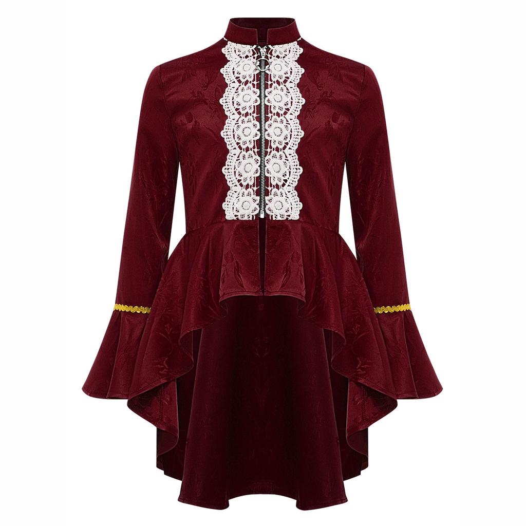 Girls Medieval Renaissance Costume Long Sleeves Lace Flounce Jacket Victorian Tailcoat Pirate Gothic Steampunk Outfit