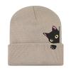 Ladies cute cat embroidered knitted hat autumn and winter warm knitted cover no edge hat