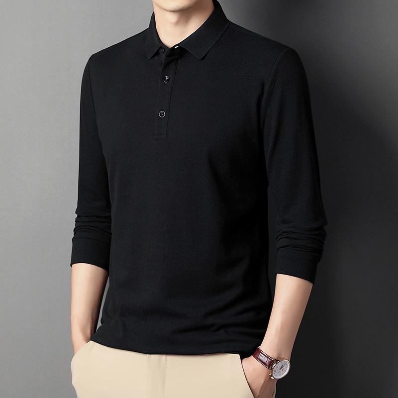 Men's Standing Collar Lapel Large Size Striped Long Sleeve Casual Business Pullover Long Sleeve