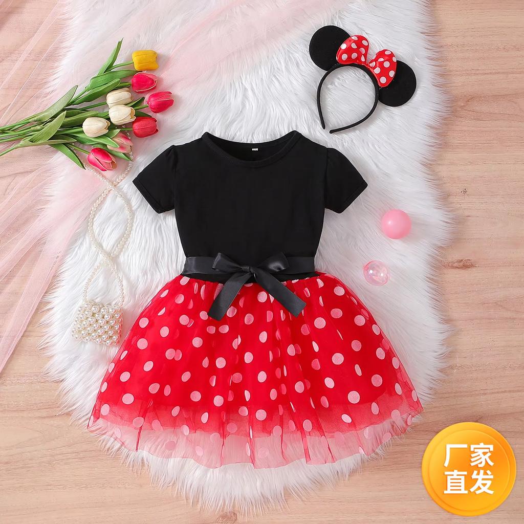 Baby Girls Cosplay Mini Mouse Costume Kids Fancy Polka Dot Dress Princess Dress Up Halloween Children Birthday Party Clothing
