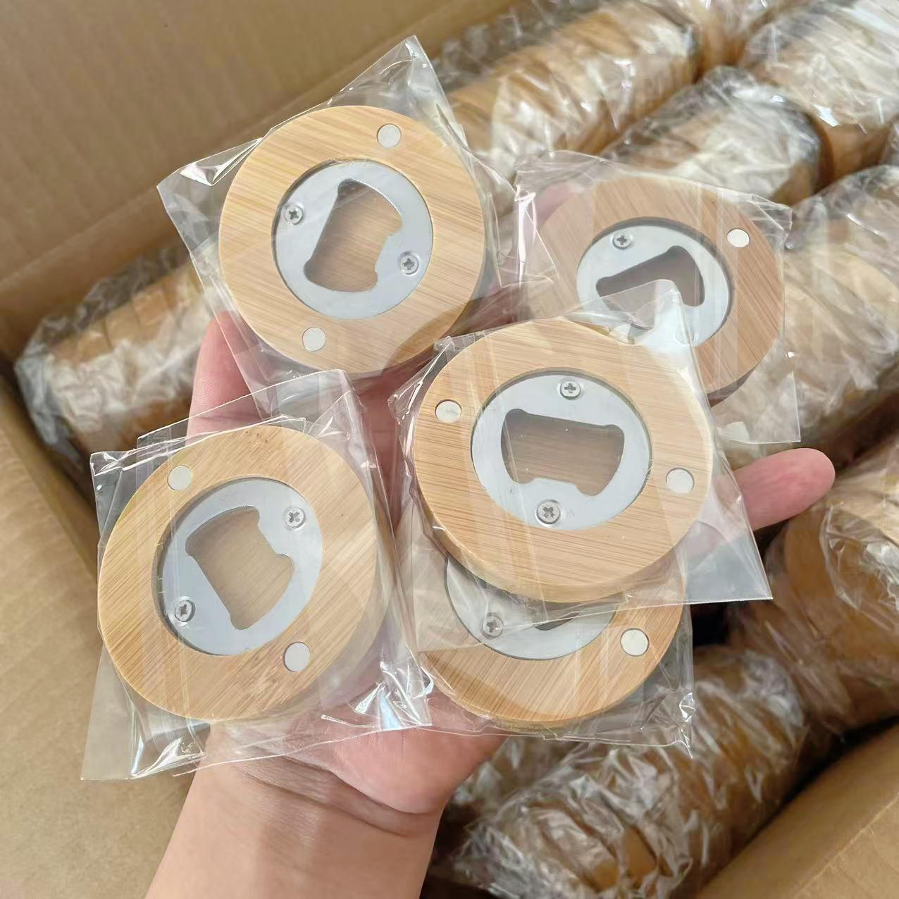Cross-Shaped Bamboo Bottle Opener Magnet, 6.5x1.2CM, Individually Packed Party Gift