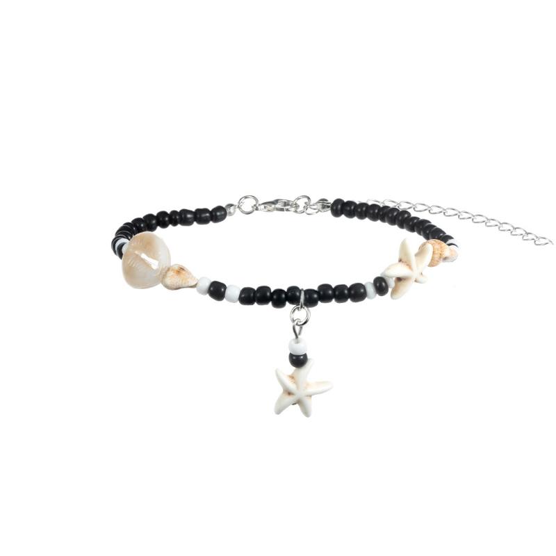 

Vintage Boho Style Shell Starfish Ankle Bracelet with Black and White Beads - Perfect for Daily Wear and Beach Vacations