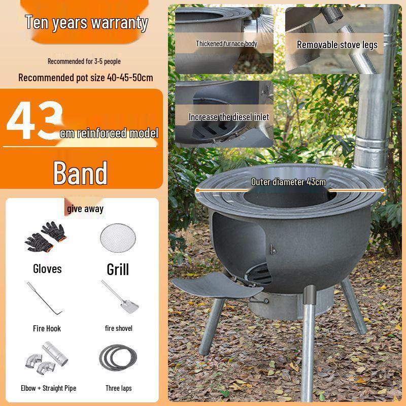 Thickened Integrated Firewood Stove for Outdoor & Rural Home Use: Portable Iron Pot & Extra Heat.