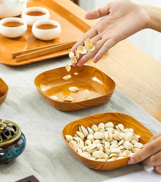 Household Small Plate Imitation Wood Grain Tray Plate 2pc