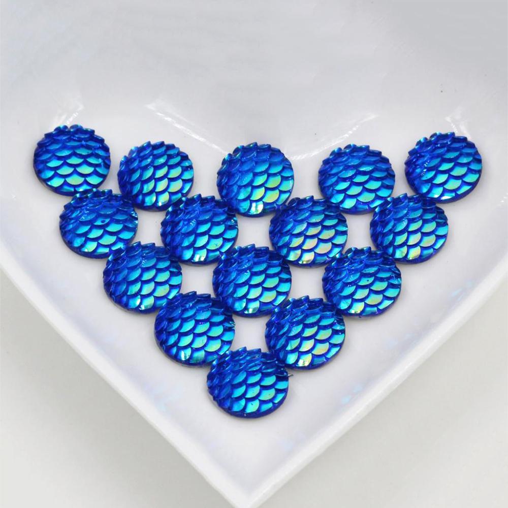40pcs 8mm 10mm 12mm Mix Colors Mermaid Fish Scale Flat back Rhinestone Round Cabochon Embellishment Scrapbooking DIY Crafts