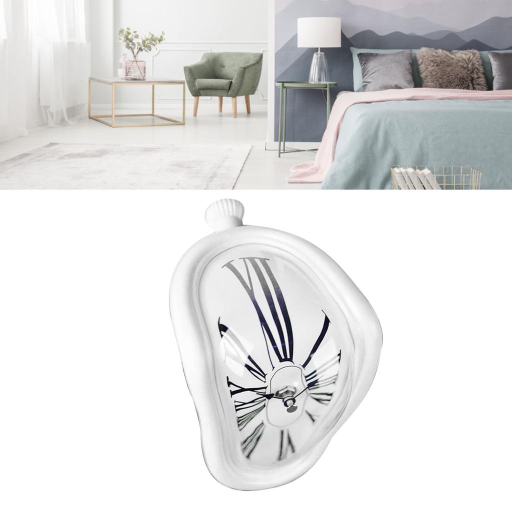 Melting Clock Plastic Retro Decorative Electroplated Metal Paint Desk Table Clock for Office White