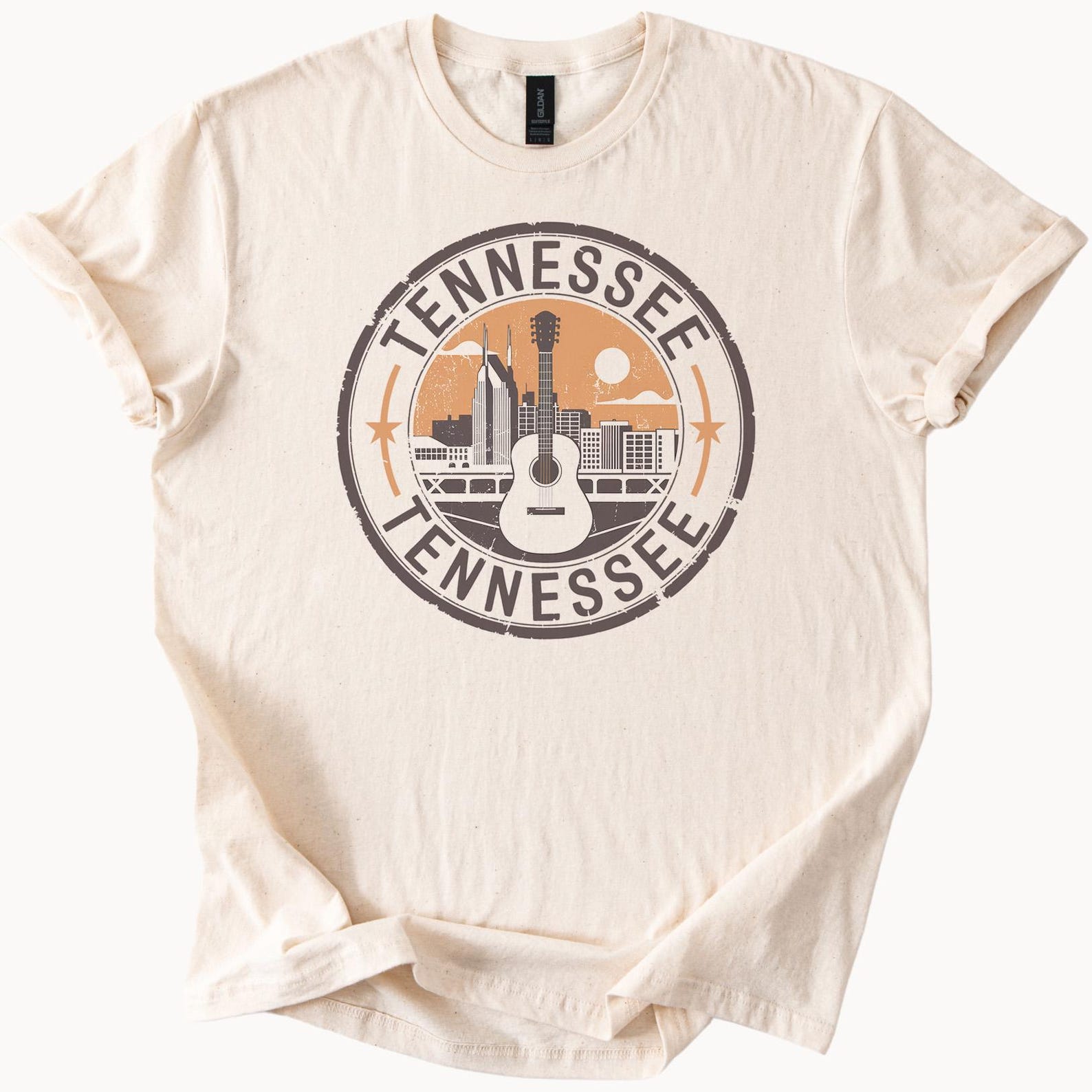 Tennessee Skyline T Shirt with Guitar and Cityscape Graphic Nashville Music State Souvenir Tee Country Western Shirt for Music Lovers 150