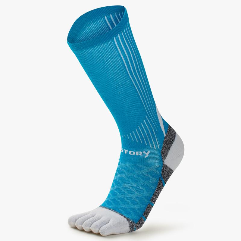 1 Pairs Man Toe Sport Socks Colorful Stripes Marathon Long Running Absorption Sports Socks Thicken Towel Sole Shock Tennis Socks