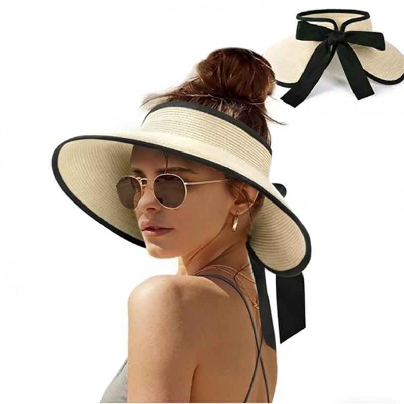 Foldable Straw Hat Sun Protections Large Brims Cap For Vacation Hiking And City Walking Women Outdoor Fashion Accessories