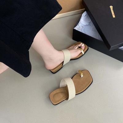 French Set of Toe Slope Heel Cool Slippers for Women's 2025 Summer New Holiday Beach Heightening Metal Buckle One-word Slippers