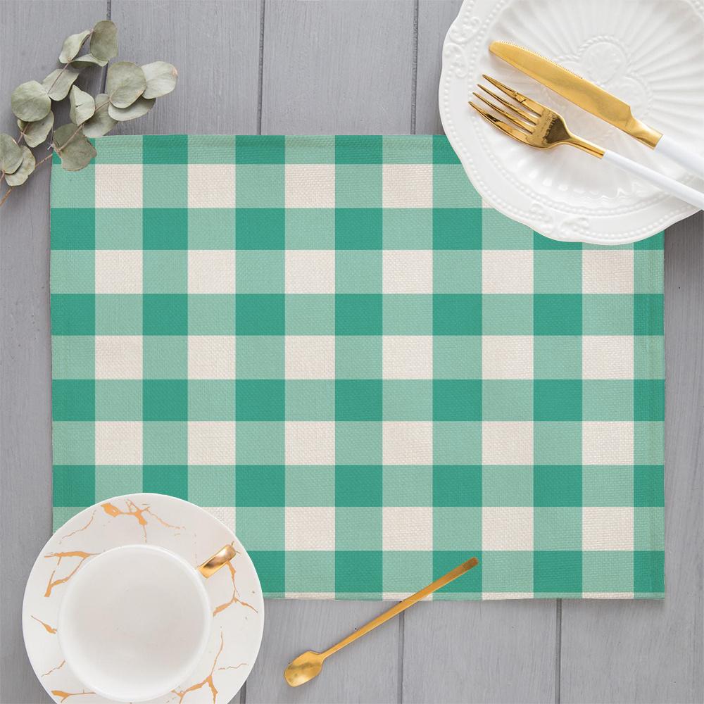 Blue/Yellow/Green White Small Plaid Placemats Linen Table Mat Fresh Style Modern Decor Kitchen Dining Room Grid Cup Pads Coaster