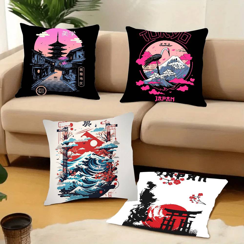 1 Stück Vintage Japanische Kunst Y2K Harajuku Kissenbezug Quadratisch Schlafzimmer Sofa Freizeit Komfort Kissen Auto Heimdekoration