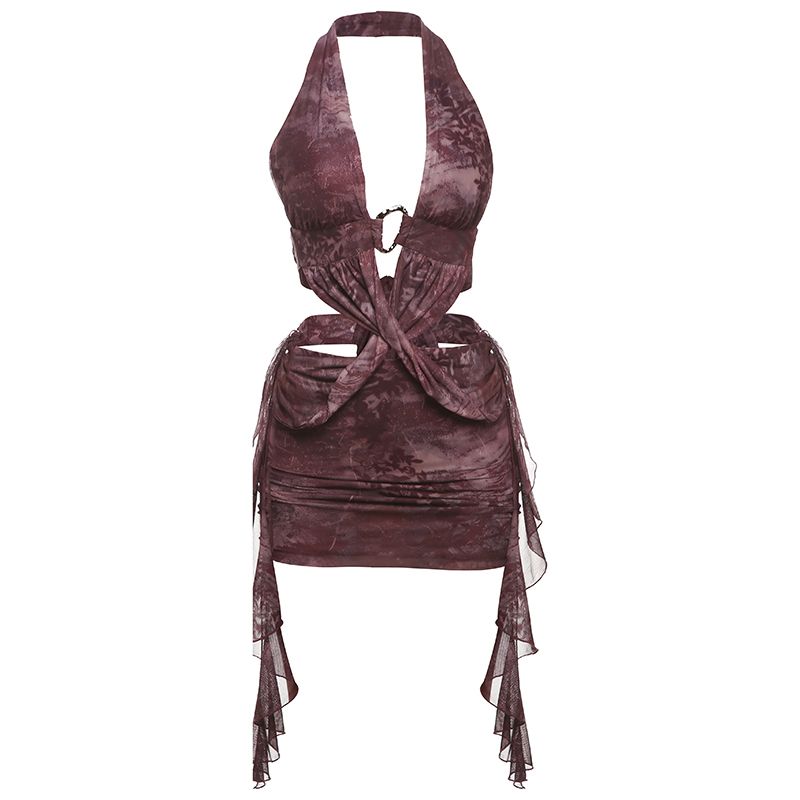 

# Sisjuly# Европейский и американский сексуальный шик девушка нерегулярная пряжка-кольцо декоративная печать и крашение лента подвеска на шею платье женское Purple S