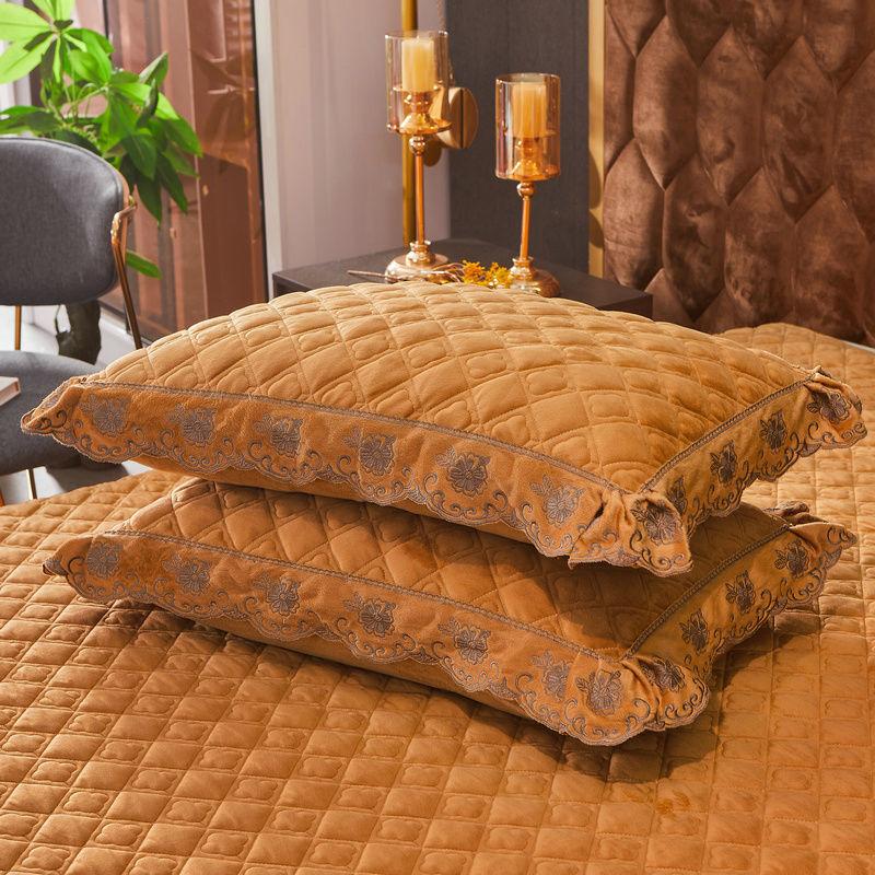 2PC Plaid Crystal Velvet Pillowcase with Zipper Ruffle Deco Soft and Warm Solid Color Rectangle Pillow Cover