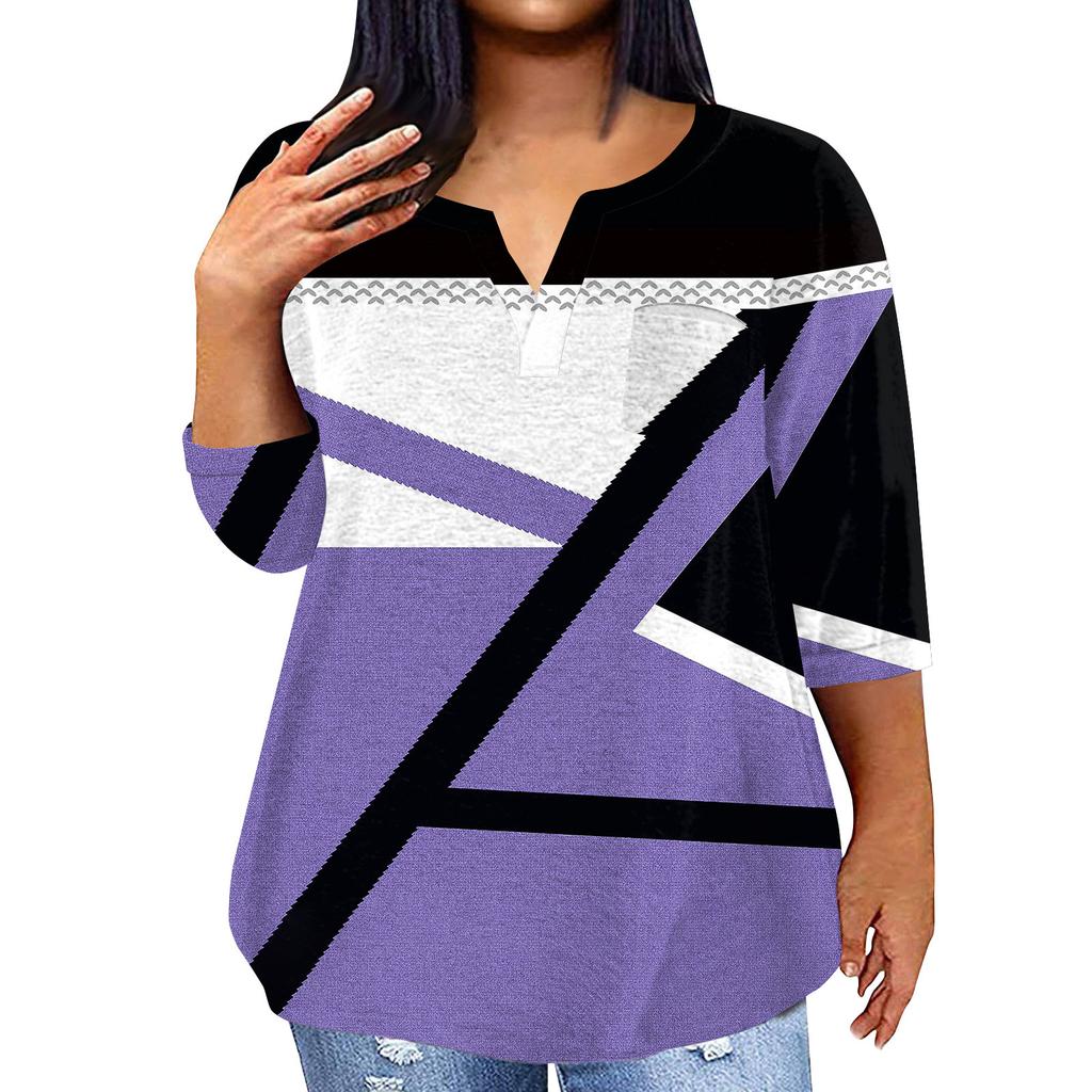 Maglione da donna alla moda casual con maniche a tre quarti e scollo a V stampato, manica 4/3