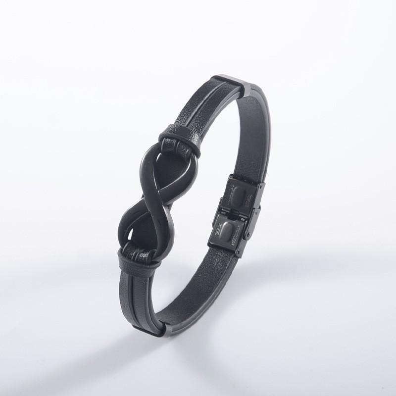 

Персонализированный двухслойный хип-хоп кожаный браслет Модный тренд Символ бесконечности Нержавеющая сталь Ручная работа Браслет-восьмерка 9Inch