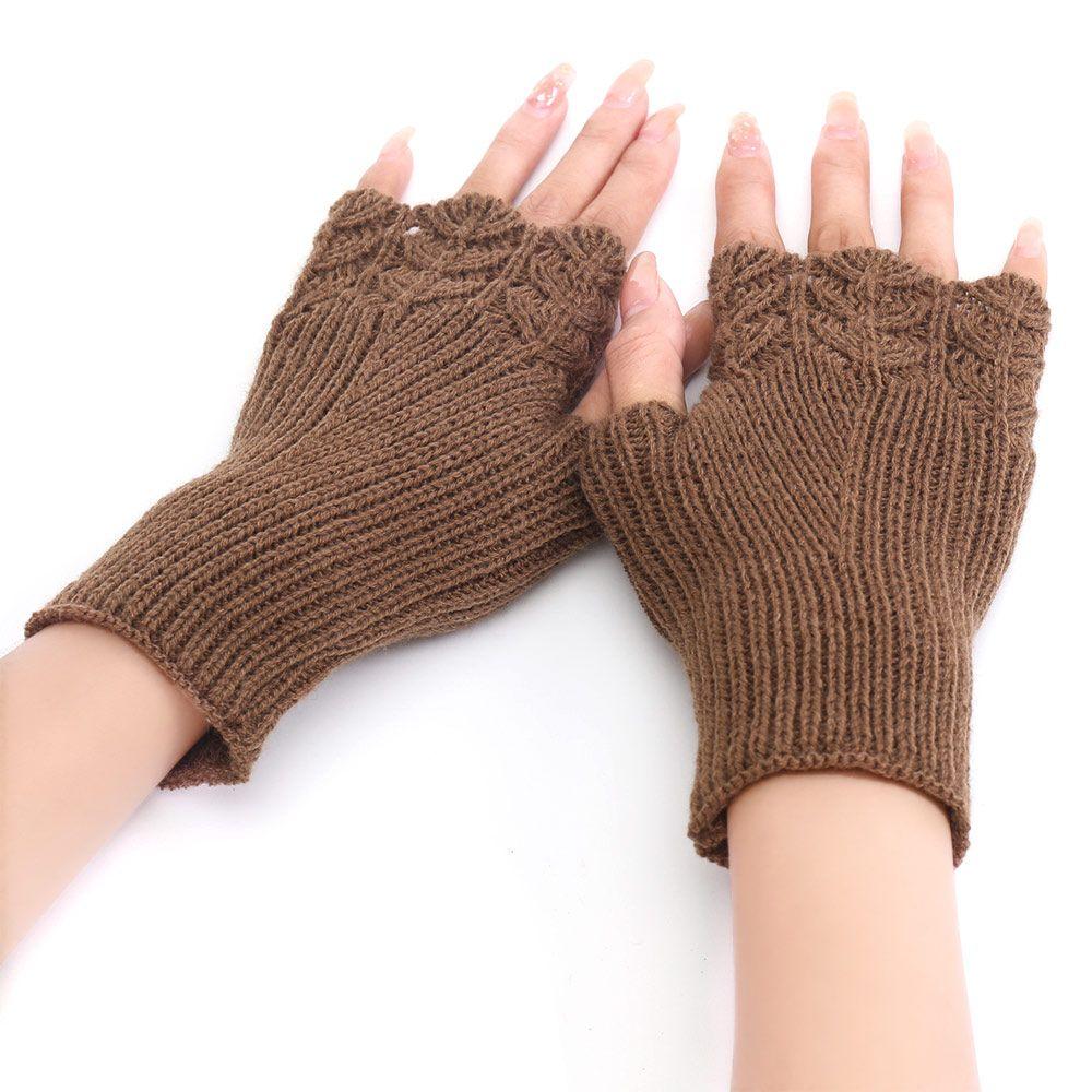 Women Girls Elastic Candy Color Arm Warmers Fingerless  Mittens Thick Warm Knitted Gloves