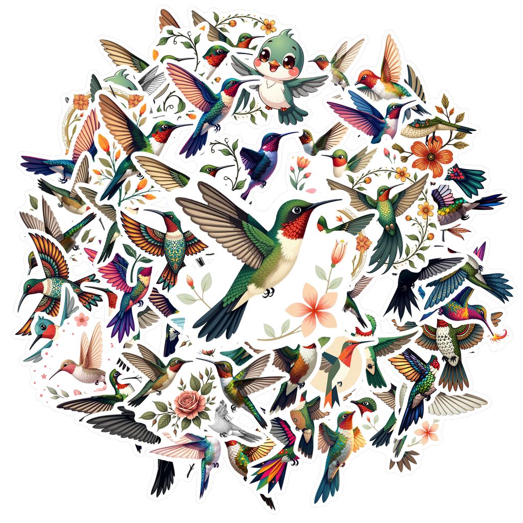 35-50pcs Colorful Hummingbird Stickers Floral Birds Graffiti Sticker Funny Decals Diy Waterproof Motorcycle Laptop Luggage