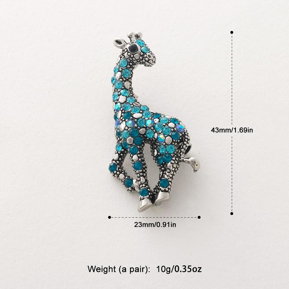Pinkdudu Vintage Giraffe Brooch Distressed Finish with Blue Rhinestones Whimsical PD1853