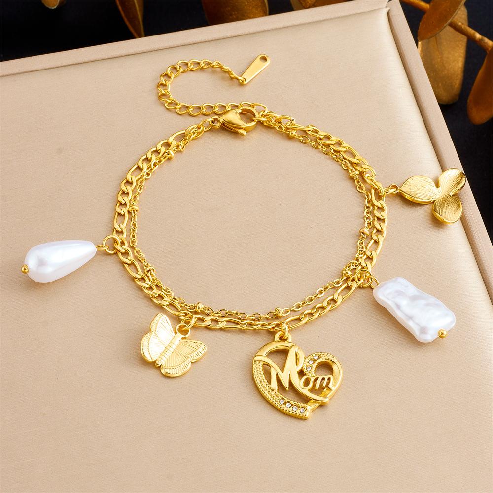 Vintage Floral Heart Letter Multi Element Pendant Chain Bracelet Fashion Versatile Creative Personality