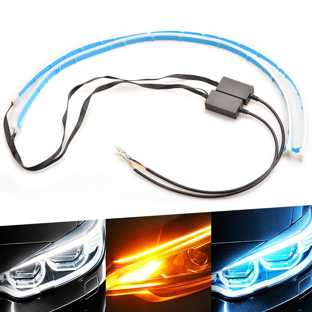 2pcs Car Flexible Strip LED Headlight Sequential Slim Turn Signal Light DRL 60cm