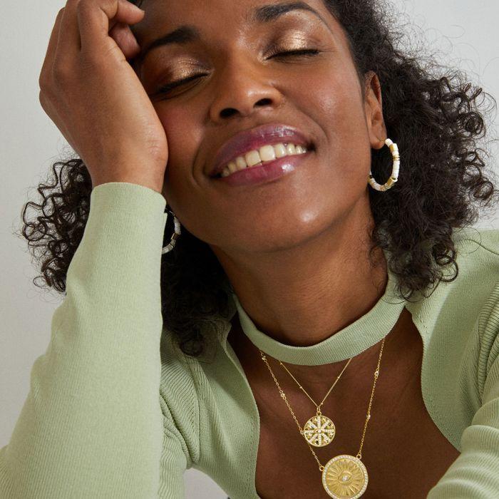 Boucles d'oreilles Luxenter en argent 925 avec nacre blanche finie en or jaune 18K - Wicoy