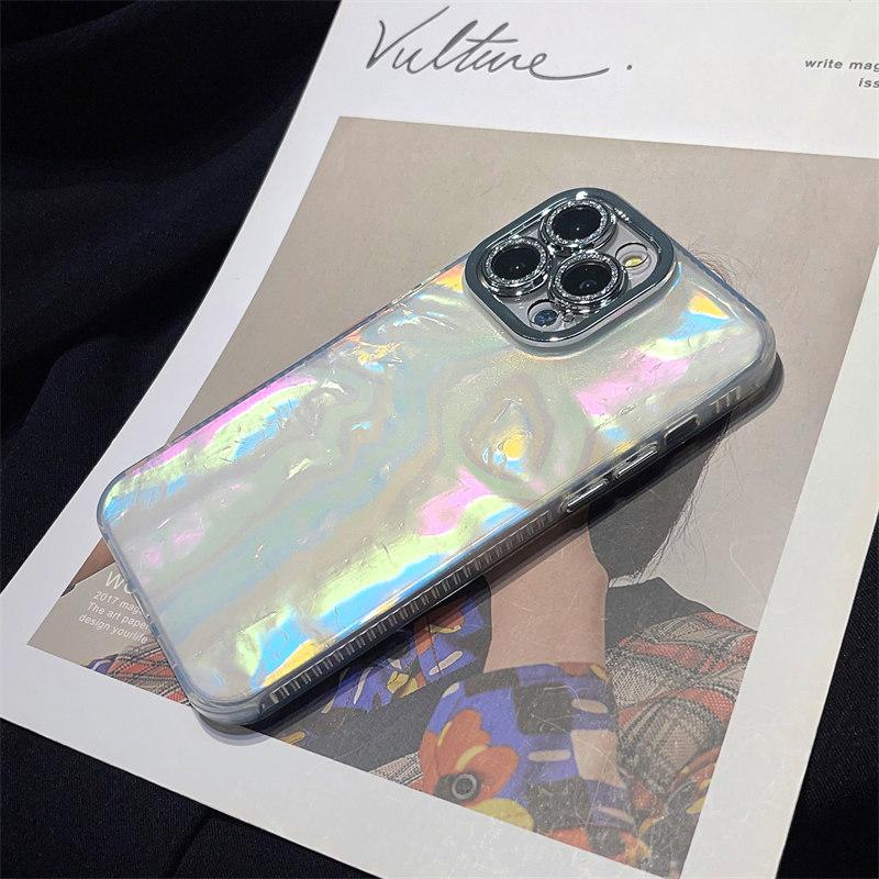 Luxury Glitzy Laser Rainbow with Lens Film Protection Case for iPhone 15 Pro Max 14 Plus 13 12 11 Pro All-Inclusive Fall Protection Cover