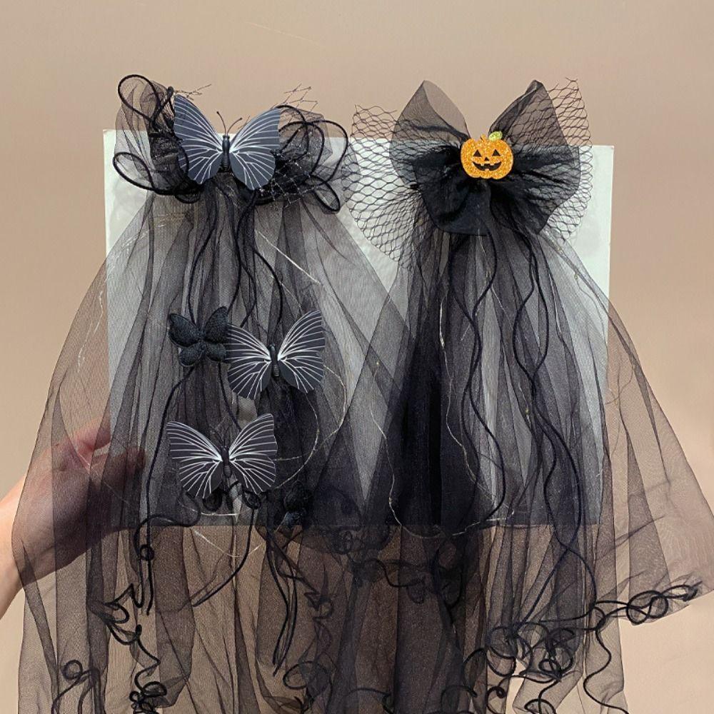 Gothic Style Luminous Head Crown Lace Veil Rose Hair Hoop Halloween Veil Headband  Holiday Decor