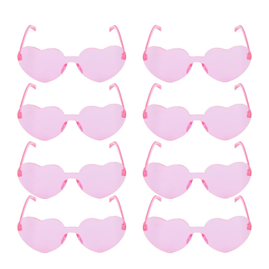 8 Pairs Heart Shaped Sunglasses Love Pink Candy Color Rimless Heart Shaped Sunglasses for Women Pink
