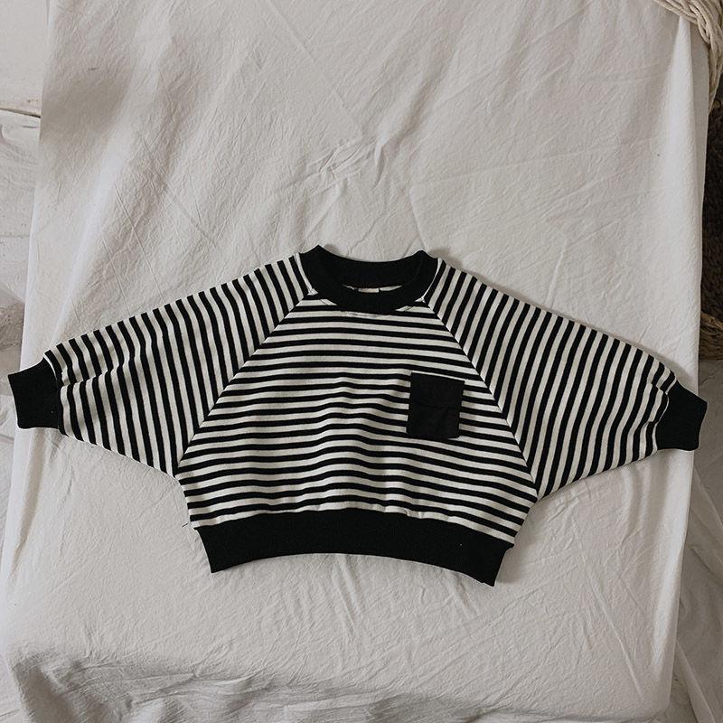 

Весна Осень Детские Толстовки Вышитые Буквы Патчи Для Мальчиков Эластичный Подол Полосатый Стильный Маленький Мальчик Пуловер 80cm чёрный