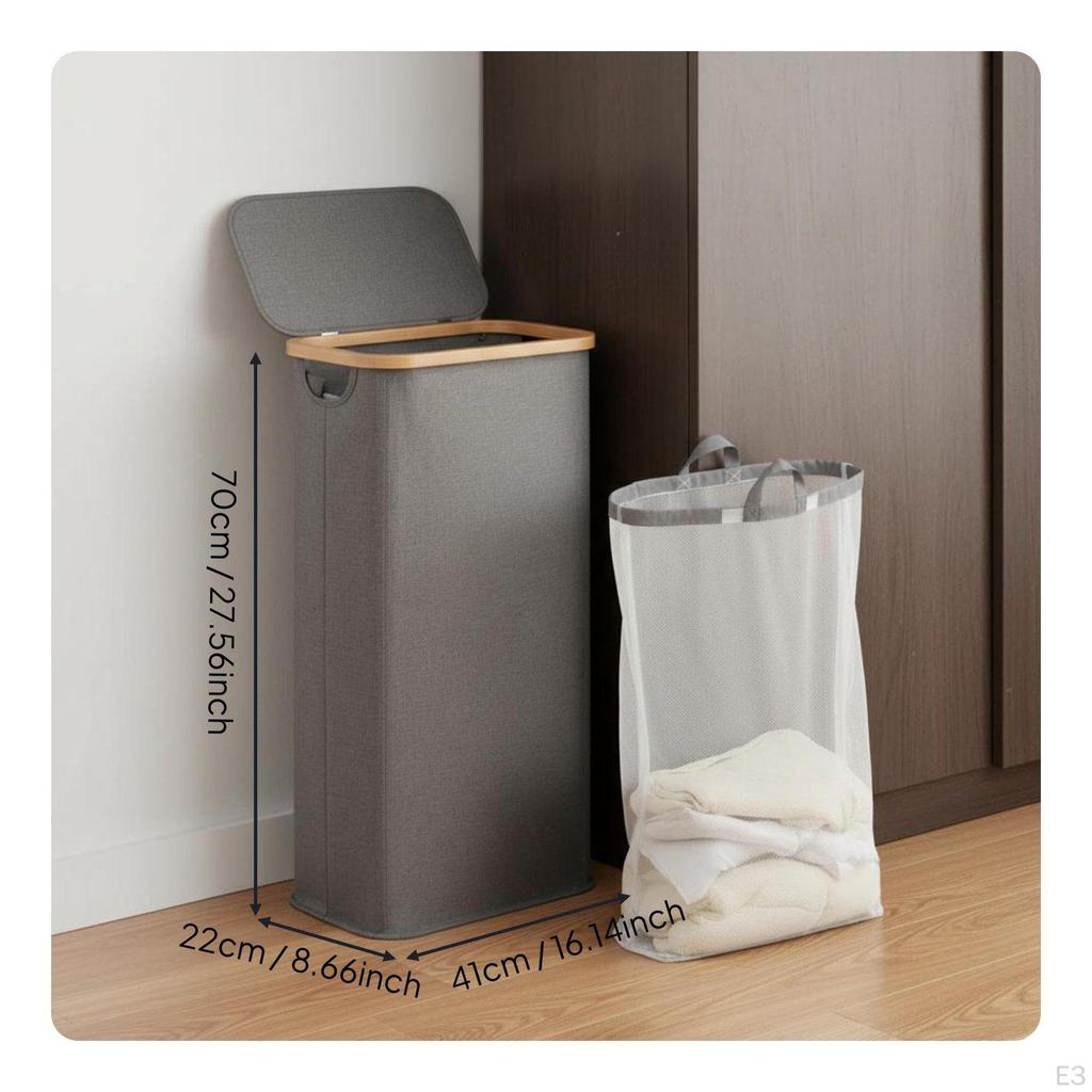 Bamboo Frame Foldable Laundry Basket Waterproof Dustproof