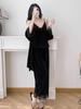 Golden Velvet Women's Camisole, Pants, and Robe Set - Lace Detail, Autumn/Winter Homewear, Suitable for Outdoor Wear.
