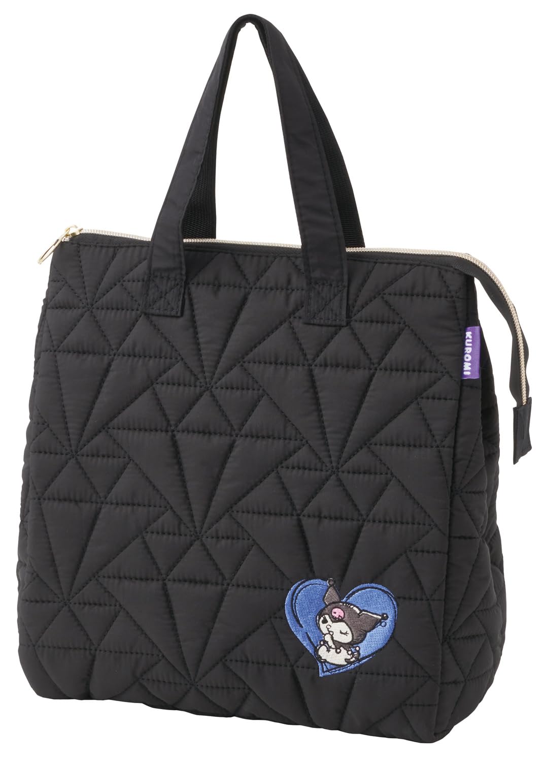 Skater Quilted Fabric Insulated Lunch Bag with Sanrio Kuromi Drawing Pocket, KBCB5-A