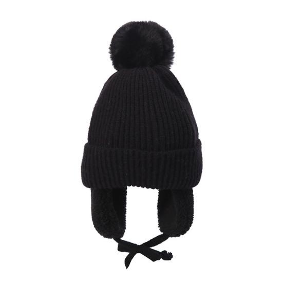 Children Hat Thickened Wool Knit Hat with Pom-Pom Ball Decor Extended Ear Flaps Design Fleece Lining Warm Winter Hat
